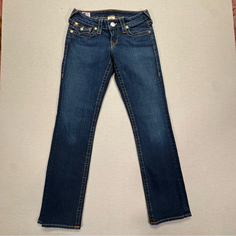 True Religion Womens Jeans Straight‎ Dark Wash Contrast Stitch USA 27